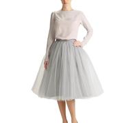 Women's Tutu Skirts High Waist Layered Mesh Ballet Underskirts 80s Costume Neon Party Accessories Rave Retro Prom Party Skirt Ladies Knee-Length Fancy Dress Costume Hen Party (05-Silver, One Size)
