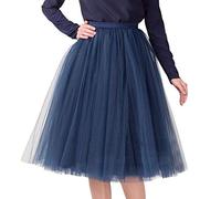 Women's Tutu Skirts High Waist Layered Mesh Ballet Underskirts 80s Costume Neon Party Accessories Rave Retro Prom Party Skirt Ladies Knee-Length Fancy Dress Costume Hen Party (01-Navy, One Size)