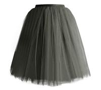 Women's Tutu Tulle Skirt Elastic High Waist Tiered Layered Mesh Ballet Wedding Party Prom A-line Pleated Skirt Ballet Dance Parties Fancy Dress Halloween Knee Length Skirt (Grey, One Size)