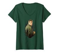 Women's TV Times Oliver Reed 1971 V-Neck T-Shirt, Dark Green, Medium