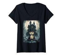 Womens 'TWAS a Dark and Haunted Night, Spoke The Fancy owl V-Neck T-Shirt