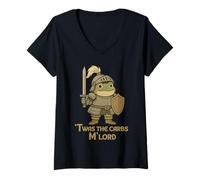 Womens TWAS The Carbs M’Lord Cute Vintage Medieval Chubby Frog V-Neck T-Shirt