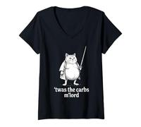 Women's TWAS The Carbs M Lord Funny Fat Cat V-Neck T-Shirt