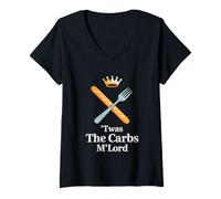 Womens 'TWAS The Carbs M'Lord Funny Bread Lover V-Neck T-Shirt
