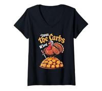 Womens 'TWAS The Carbs M'Lord Funny Thanksgiving Turkey Meme V-Neck T-Shirt