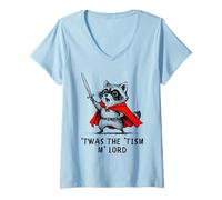Womens TWAS The 'Tism M'Lord Cute Raccoon Knight Autism Awareness V-Neck T-Shirt