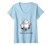 Womens T'was The 'Tism M'Lord Funny Medieval Knight Frog Men Women V-Neck T-Shirt