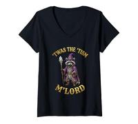 Women's T'was The Tism M'lord Raccoon Wizard Autism V-Neck T-Shirt