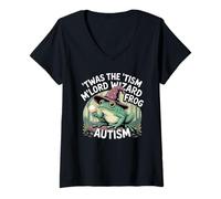 Womens 'TWAS The 'Tism M'Lord Wizard Frog Autism V-Neck T-Shirt