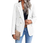 Women's Tweed Blazer Elegant Lapel Collar Notched Lapel Long Sleeve Slim Fit Suit Jacket Business Casual Autumn Cardigan Office Wear for Work Wedding and Daily, White, M