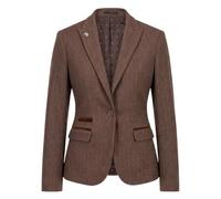 Women's Tweed Blazer Herringbone Slim Fit Work Office Jacket - Oak 20