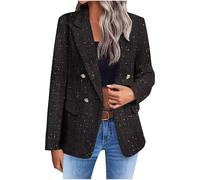 Women's Tweed Blazers Business Notched Lapels Double Breasted Jackets Casual Long Sleeve Open Front Work Suits Fashion 2026 Boyfriend Houndstooth Pattern Blazer Vintage Everyday Outerwear