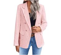 Women's Tweed Blazers Business Notched Lapels Double Breasted Jackets Casual Long Sleeve Open Front Work Suits Fashion 2026 Boyfriend Houndstooth Pattern Blazer Vintage Everyday Outerwear