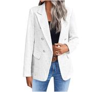 Women's Tweed Blazers Business Notched Lapels Double Breasted Jackets Casual Long Sleeve Open Front Work Suits Fashion 2026 Boyfriend Houndstooth Pattern Blazer Vintage Everyday Outerwear