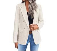 Women's Tweed Blazers Business Notched Lapels Double Breasted Jackets Casual Long Sleeve Open Front Work Suits Fashion 2026 Boyfriend Houndstooth Pattern Blazer Vintage Everyday Outerwear