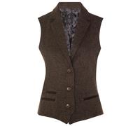 Womens Tweed Herringbone Waistcoat Brown Wool 1920s Formal Vintage Tailored Vest