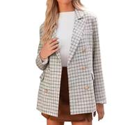 Women's Tweed Jacket Plaid Blazers for Women UK Elegant Notched Lapel Double-Breasted Suit Jackets Classic Long Sleeve Open Front Coat Fashion 2026 Casual Work Office Tweed Blazer Jacket