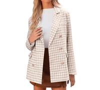 Women's Tweed Jacket Plaid Blazers for Women UK Elegant Notched Lapel Double-Breasted Suit Jackets Classic Long Sleeve Open Front Coat Fashion 2026 Casual Work Office Tweed Blazer Jacket