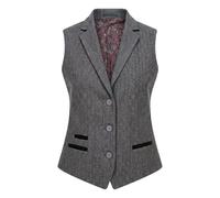 TruClothing Women's Tweed Waistcoat Herringbone Slim Fit Work Office Vest - Grey 8