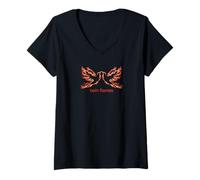 Womens Twin Flames Firey Phoenix Divine Soulmates SP Karmic Love V-Neck T-Shirt