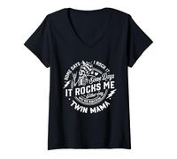 Women's Twin Mama Sometimes I Rock It Sometimes It Rocks Me V-Neck T-Shirt