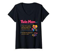 Women's Twin Mom Definition Twin Pregnancy Mothers Two Babies Love V-Neck T-Shirt