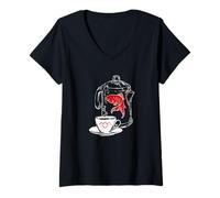 Womens Twin Peaks Coffee Cup And Fish Outlines V-Neck T-Shirt