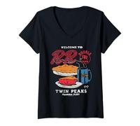 Womens Twin Peaks Welcome to the Double R Diner Coffee and Pie TV V-Neck T-Shirt