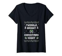 Womens Twinkle Bright Christmas Night V-Neck T-Shirt