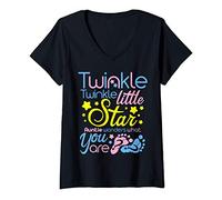 Womens Twinkle Little Star Auntie Wonders What You Are - Gender V-Neck T-Shirt