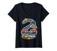 Women's Two 2yr 2nd Birthday Vehicles Road Number 2 Year Old Boy V-Neck T-Shirt