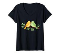 Women's Two Birds On A Branch Bird Watcher Bird Watching Birding V-Neck T-Shirt