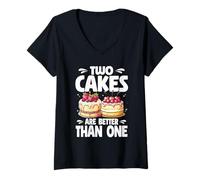 Women's Two Cakes are Better Than One Baker Cookie Cake Banking V-Neck T-Shirt