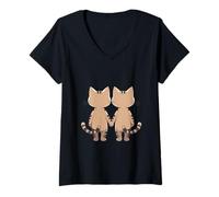 Women's Two Cats Holding Hands Illustration V-Neck T-Shirt