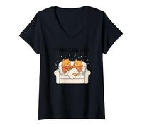 Women's Two Cats Plans Canceled Funny Couch Sitting Tea Kitten Gift V-Neck T-Shirt