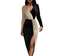 Women's Two Color Black And Gold National Style High Waist Solid Color Temperament Mid Length Skirt Long Sleeved Waist Dress Smocked Dress for Women