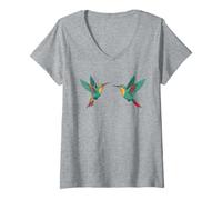 Women's Two Couple Hummingbirds Colibris Birds Artwork V-Neck T-Shirt