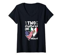 Women's Two Cultures One Heart American Mexican Mexico Roots V-Neck T-Shirt