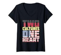 Womens Two Cultures One Heart USA Germany V-Neck T-Shirt