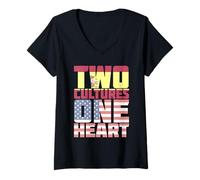 Womens Two Cultures One Heart USA Spain V-Neck T-Shirt