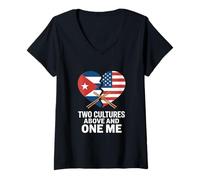 Women's Two Cultures One Me Funny Cuban American V-Neck T-Shirt