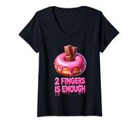 Womens Two Fingers Is Enough Funny Donut Adult Novelty Hen Party V-Neck T-Shirt