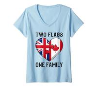 Women's Two Flags One Family British Canadian Heart V-Neck T-Shirt