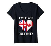 Women's Two Flags One Family British Canadian Heart V-Neck T-Shirt