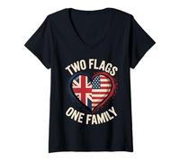 Womens Two Flags One Family UK USA Heritage British Roots American V-Neck T-Shirt