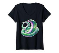 Womens Two-Headed King Cobra Snake Serpent V-Neck T-Shirt