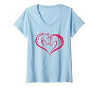 Women's Two Horses Forming Heart Equine Love Design V-Neck T-Shirt