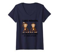 Womens Two Monkeys Looking at Each Other Questioningly Meme Humor V-Neck T-Shirt