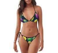 Women's Two Piece Colorful Fruit Pineapple Print Bikini Swimsuit Sexy String Triangle Swimwear Bathing Suits Sets Black