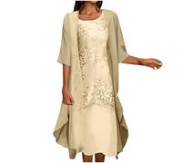 Women's Two-Piece Dress, Formal & Festive, Two-Piece Wedding Elegant Dress with Jacket, Lace Mother of The Bride Dresses, Cocktail, Evening Prom Gown